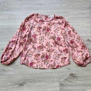 Loft Pink Floral Shirt Womens Small Long Balloon Sleeve Boho Cottagecore Top